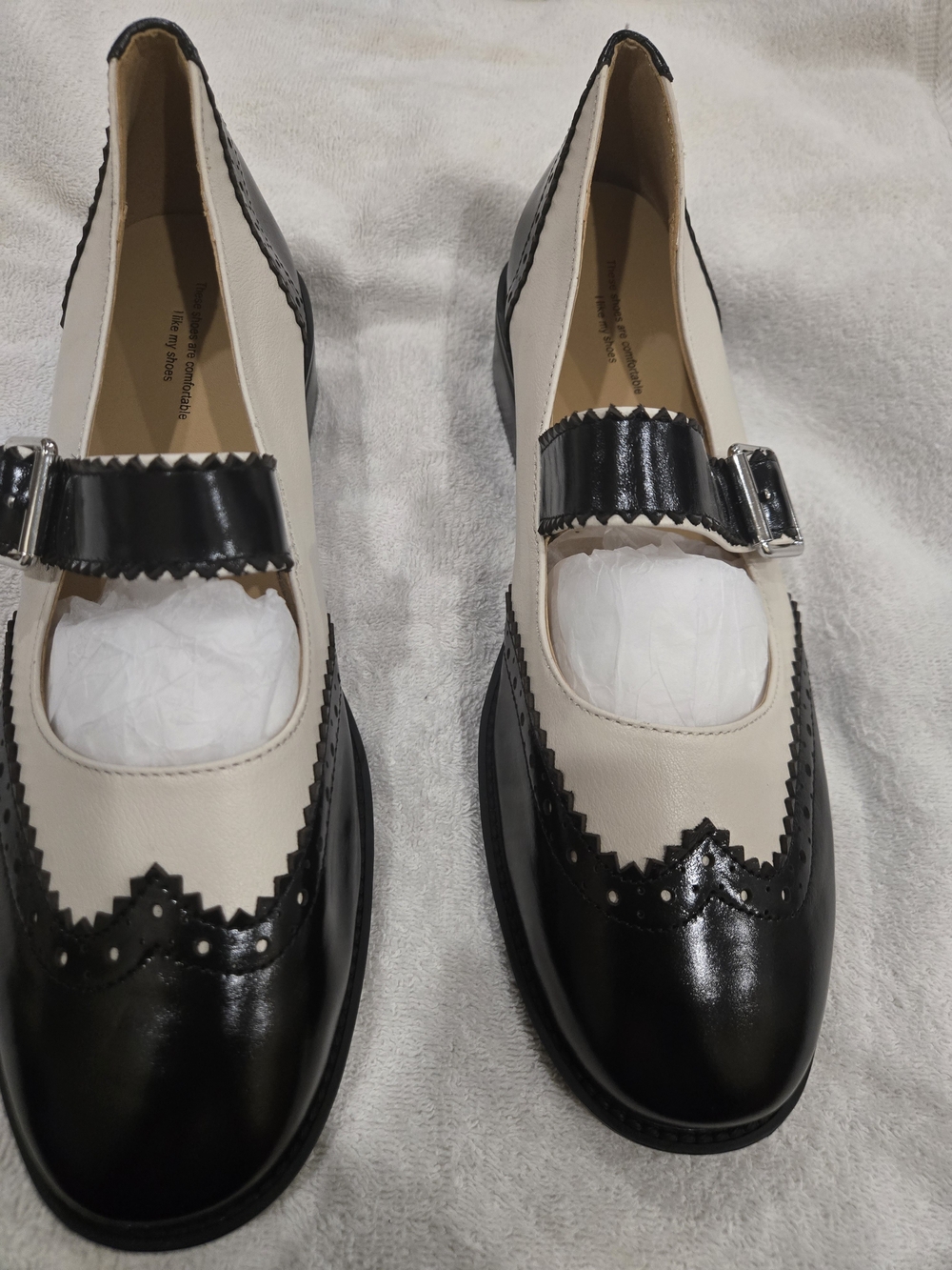 Black and Cream Mary Jane Leather Loafers - Women size 11